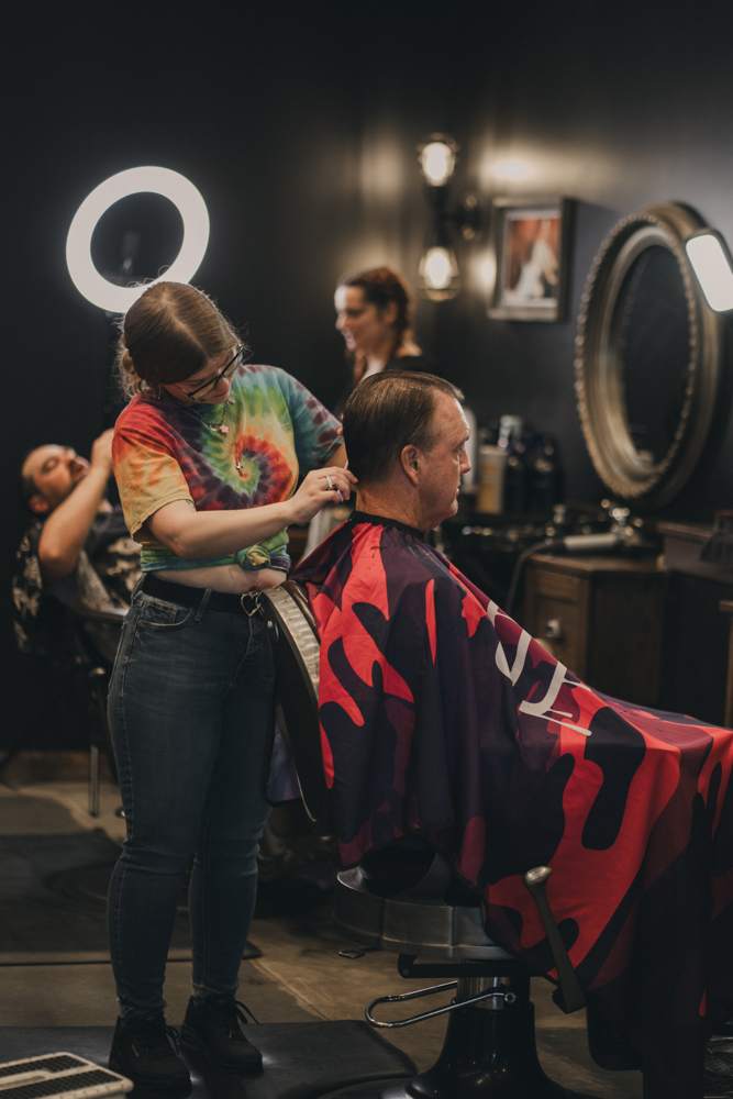 Classic side part with a scissor-cut top at The Cave, Springdale AR